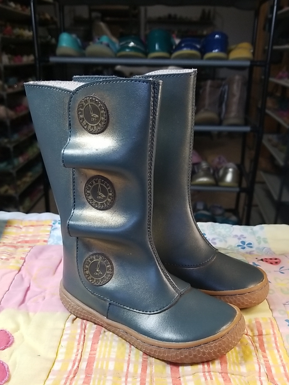 Livie & Luca Metallic Leather Girls Tall Button-Accent Boots Size 6 Tiempo